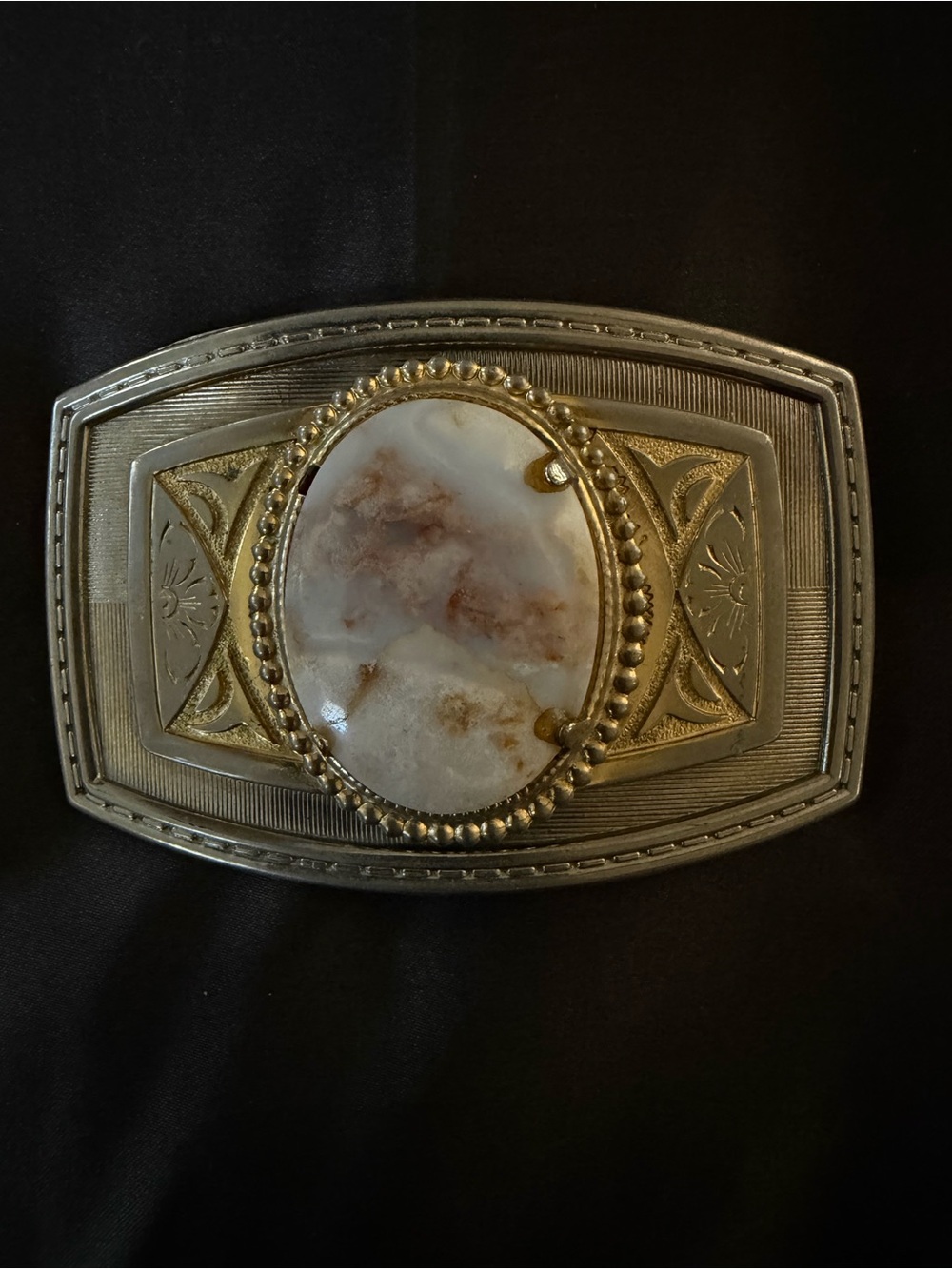 Vintage Western Boho Belt Buckle w/Greyish Brown Stone